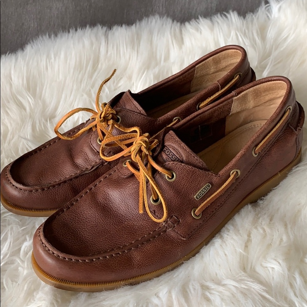 Fossil brown loafers with leather laces size 10.5